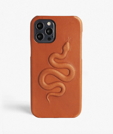 iPhone 12/12 Pro Mobilskal Lder Snake Vegetable Tanned Brun