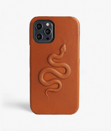 iPhone 12 Pro Max Mobilskal Lder Snake Vegetable Tanned Brun