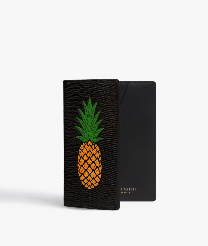 Passport Cover Pineapple Orange Lizard Black